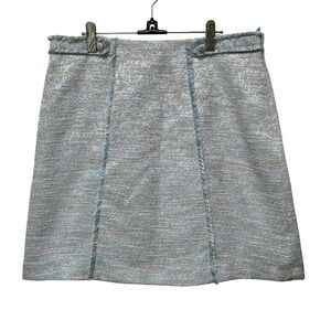 Brooks Brothers Women's Boucle Tweed Skirt Blue‎ White Size 12 A Line Frayed Hem